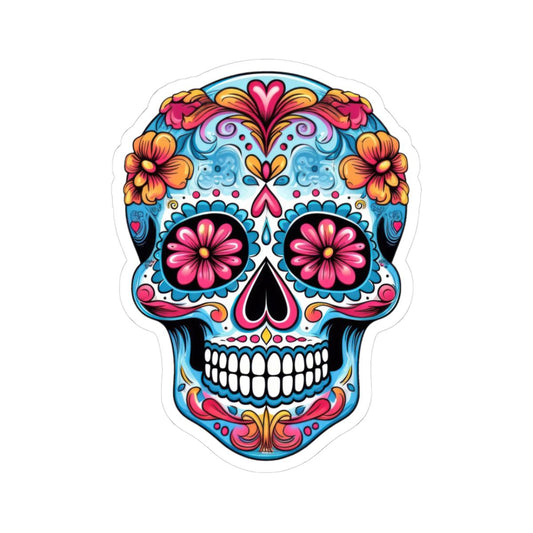 Pink Bloom Sugar Skull Vinyl Sticker | Día de los Muertos Waterproof Calavera Art | Floral Mexican Skull Laptop Decal