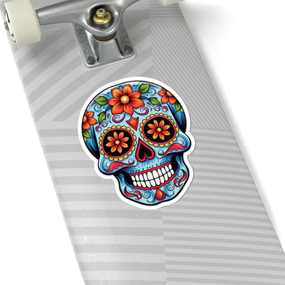 ColorFlow | Floral Sugar Skull Vinyl Sticker | Waterproof Skull Sticker | Day of the Dead Aesthetic Decal | Dia De Los Muertos Art