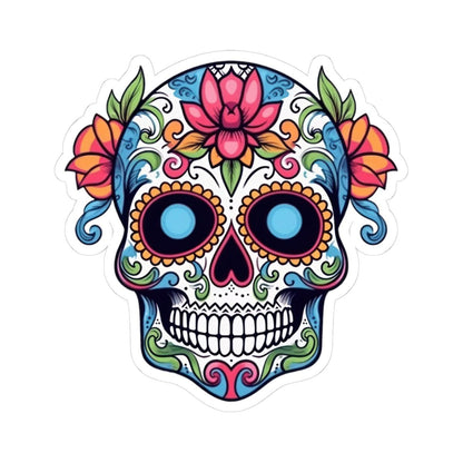 ColorFlow | White Sugar Skull Vinyl Sticker | Floral Dia de los Muertos Decal | Waterproof Gothic Skull Art for Laptop or Flask