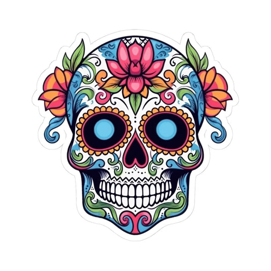 ColorFlow | White Sugar Skull Vinyl Sticker | Floral Dia de los Muertos Decal | Waterproof Gothic Skull Art for Laptop or Flask