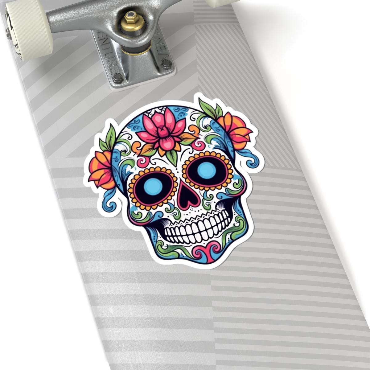 ColorFlow | White Sugar Skull Vinyl Sticker | Floral Dia de los Muertos Decal | Waterproof Gothic Skull Art for Laptop or Flask