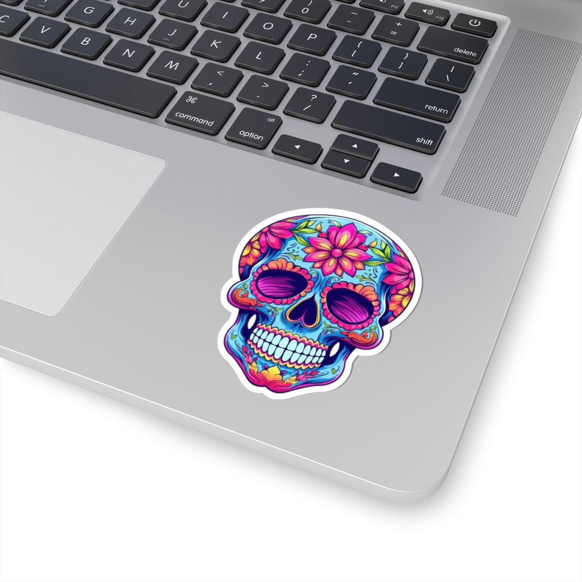 ColorFlow | Pink Floral Sugar Skull Sticker | Dia de los Muertos Vinyl Decal | Waterproof Colorful Skull Art | Boho Skull Aesthetic