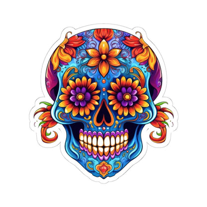 ColorFlow | Vibrant Floral Sugar Skull Sticker | Dia de los Muertos Vinyl Decal | Waterproof Skull Art | Colorful Skull Aesthetic