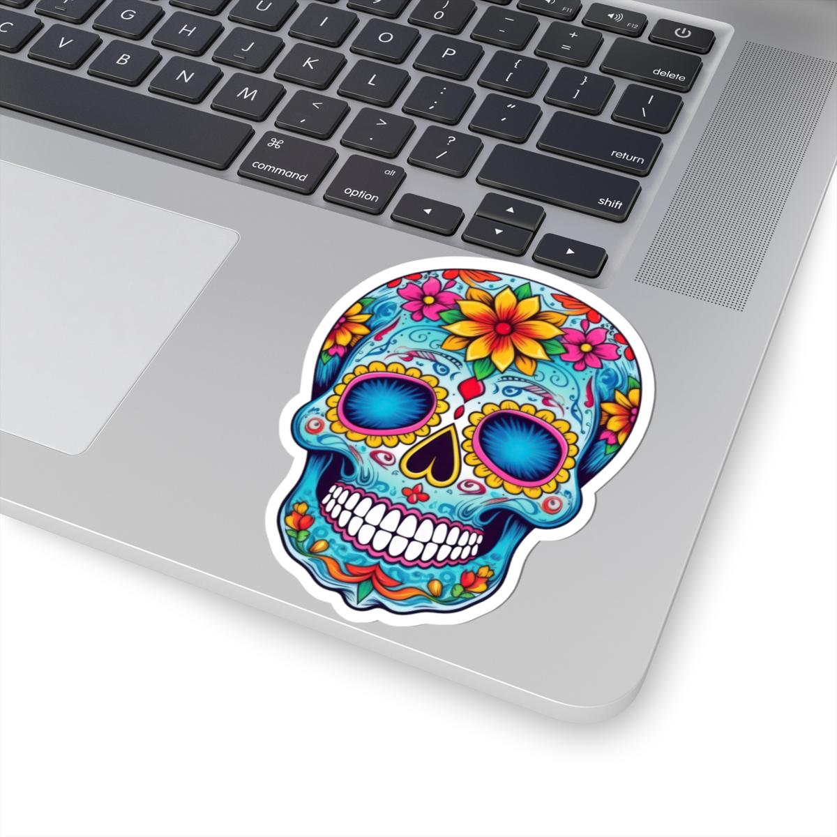 ColorFlow | Vibrant Sugar Skull Vinyl Sticker | Dia de los Muertos Floral Decal | Waterproof Colorful Skull Laptop Sticker