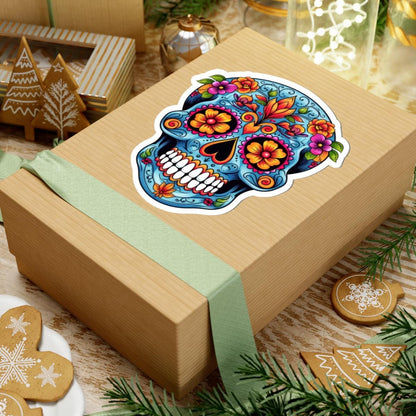 Blue Sugar Skull Floral Sticker | Dia de los Muertos Vinyl Decal (Waterproof)