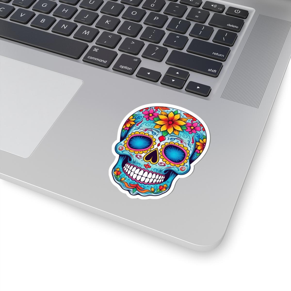 ColorFlow | Vibrant Sugar Skull Vinyl Sticker | Dia de los Muertos Floral Decal | Waterproof Colorful Skull Laptop Sticker