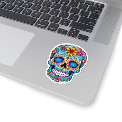 ColorFlow | Vibrant Sugar Skull Vinyl Sticker | Dia de los Muertos Floral Decal | Waterproof Colorful Skull Laptop Sticker