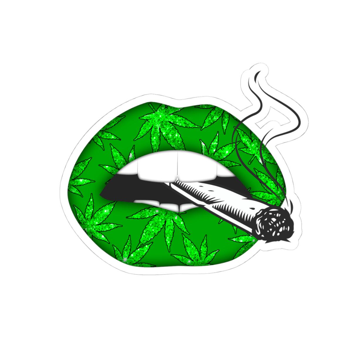 ColorFlow | Green Lips Smoking Joint Sticker Waterproof Weed Kiss Cut Vinyl Cannabis Art Stoner Babe Glossy Pothead Laptop Car Decal
