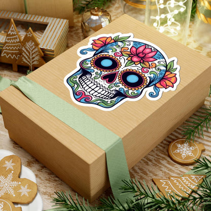ColorFlow | White Sugar Skull Vinyl Sticker | Floral Dia de los Muertos Decal | Waterproof Gothic Skull Art for Laptop or Flask