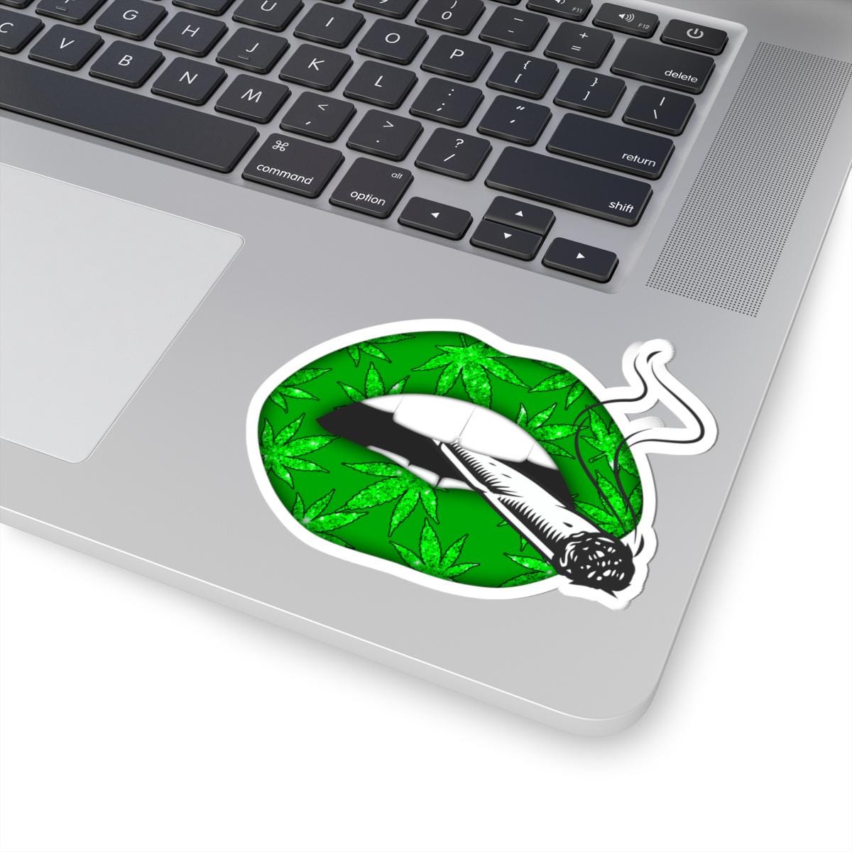 ColorFlow | Green Lips Smoking Joint Sticker Waterproof Weed Kiss Cut Vinyl Cannabis Art Stoner Babe Glossy Pothead Laptop Car Decal