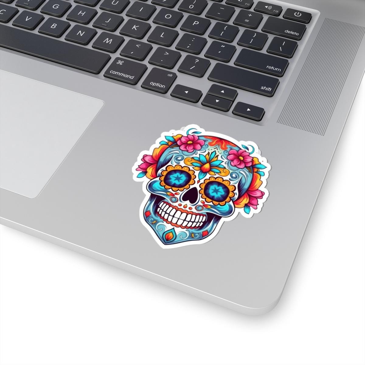 ColorFlow | Floral Sugar Skull Vinyl Sticker | Dia de los Muertos Waterproof Decal | Bright Mexican Skull for Laptop or Water Bottle