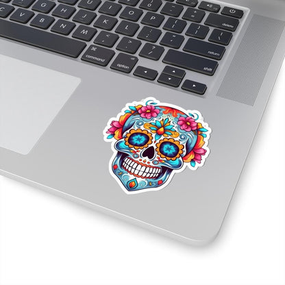 ColorFlow | Floral Sugar Skull Vinyl Sticker | Dia de los Muertos Waterproof Decal | Bright Mexican Skull for Laptop or Water Bottle