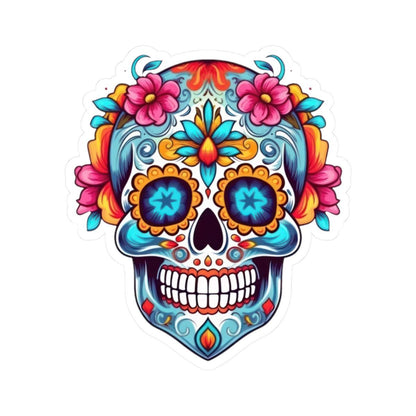 ColorFlow | Floral Sugar Skull Vinyl Sticker | Dia de los Muertos Waterproof Decal | Bright Mexican Skull for Laptop or Water Bottle