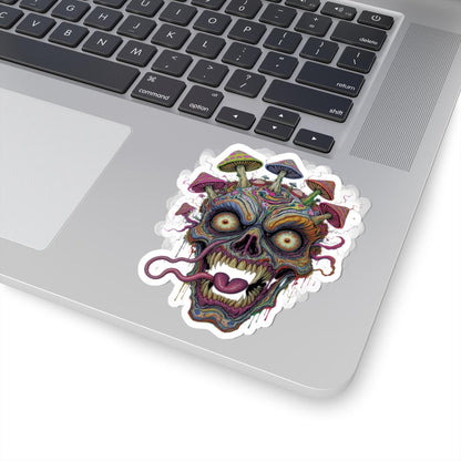 Psychedelic Skull Sticker | Trippy Mushroom Horror Art, Vibrant Surreal Design