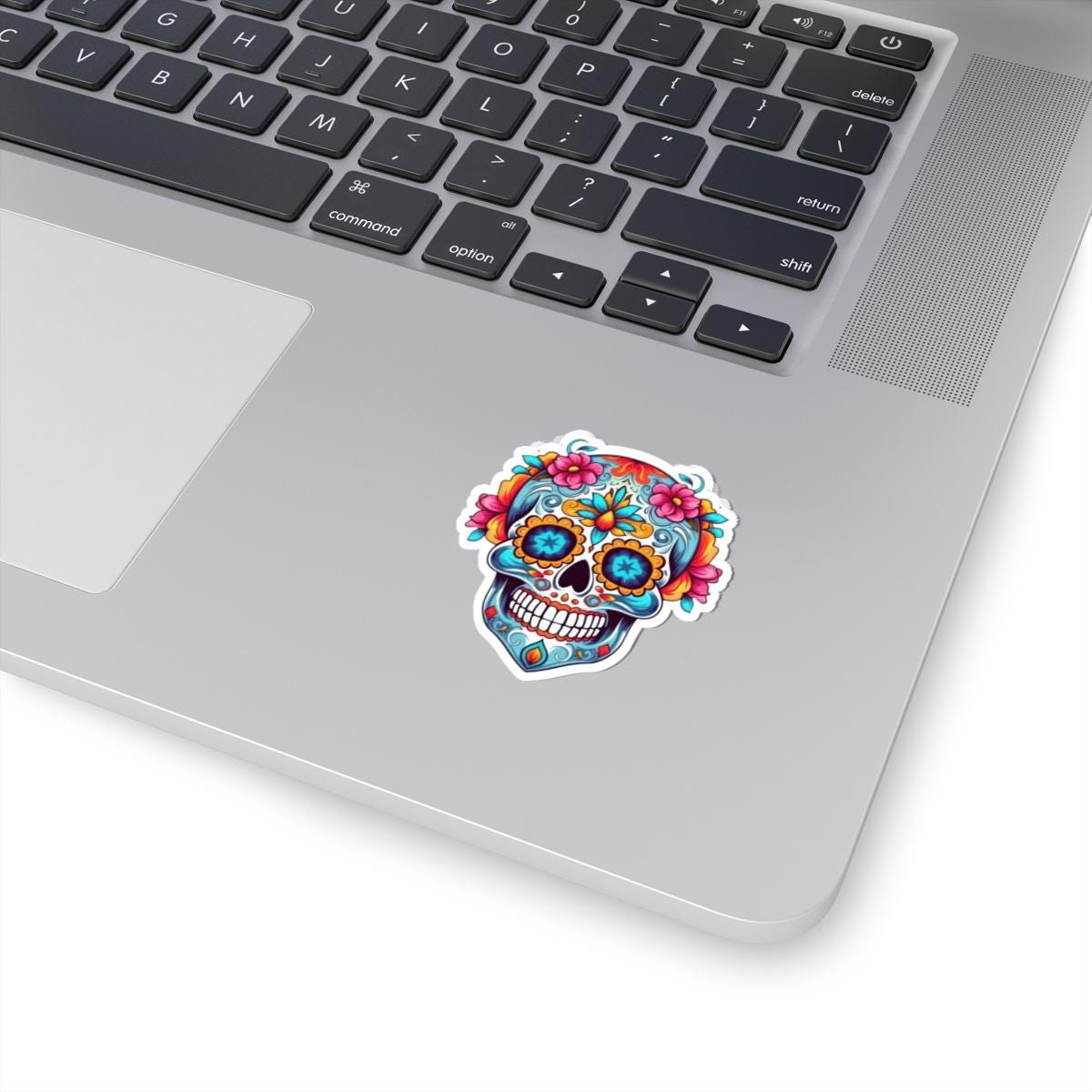ColorFlow | Floral Sugar Skull Vinyl Sticker | Dia de los Muertos Waterproof Decal | Bright Mexican Skull for Laptop or Water Bottle