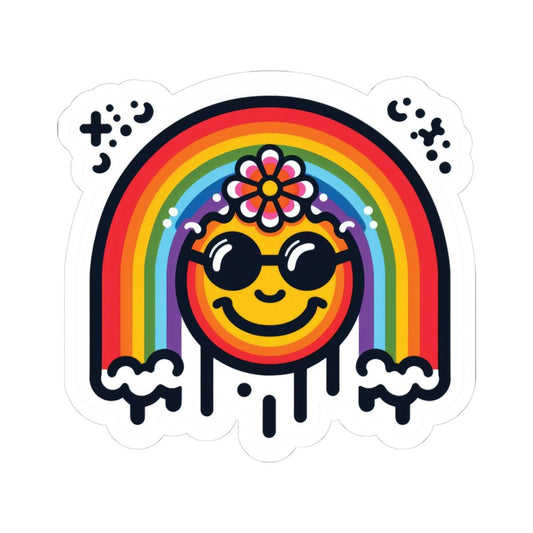 Groovy Smiley Sticker | Retro Drip Rainbow Decal, Hippie Vibes Vinyl