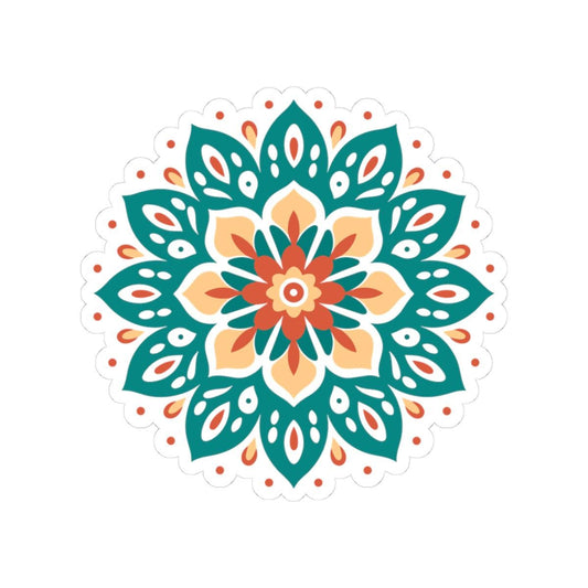 ColorFlow | Boho Earth Tone Mandala Sticker | Terracotta & Teal Sacred Flower Decal | Bohemian Art