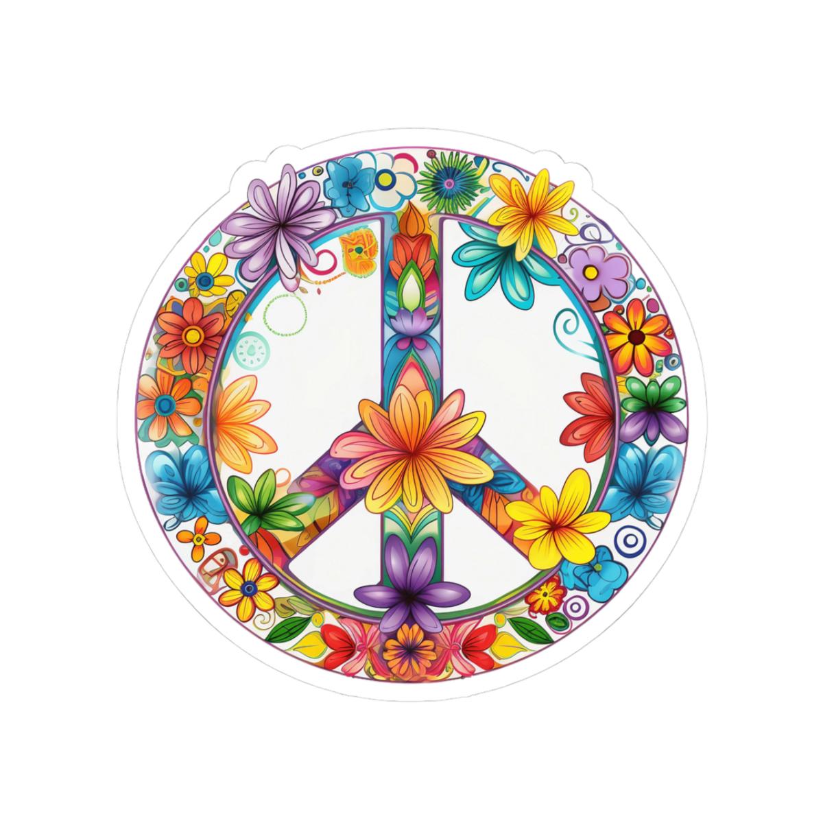 ColorFlow | Groovy Peace Symbol Flower Sticker | Hippie Floral Wreath Decal | Rainbow Boho Art