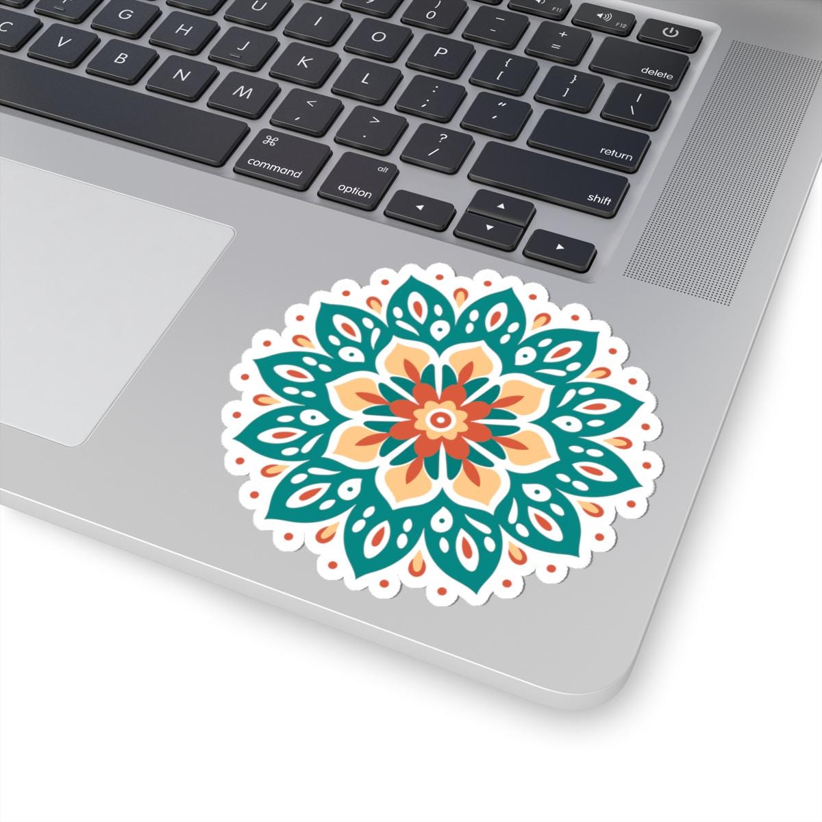 ColorFlow | Boho Earth Tone Mandala Sticker | Terracotta & Teal Sacred Flower Decal | Bohemian Art