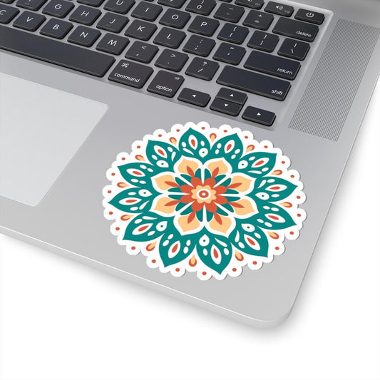 ColorFlow | Boho Earth Tone Mandala Sticker | Terracotta & Teal Sacred Flower Decal | Bohemian Art