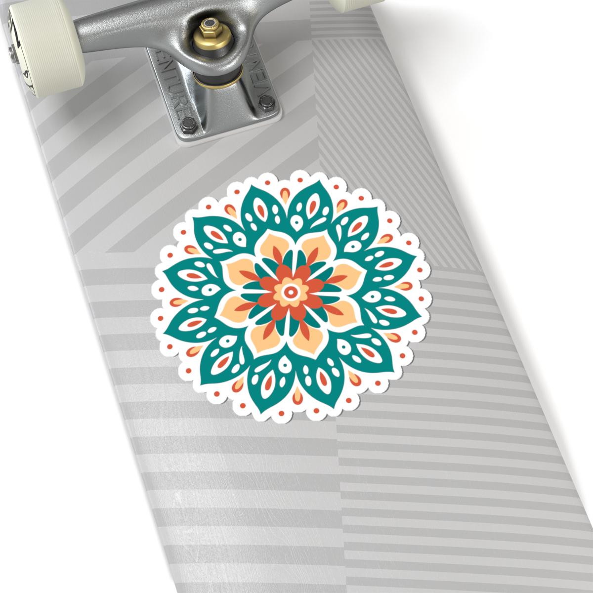 ColorFlow | Boho Earth Tone Mandala Sticker | Terracotta & Teal Sacred Flower Decal | Bohemian Art