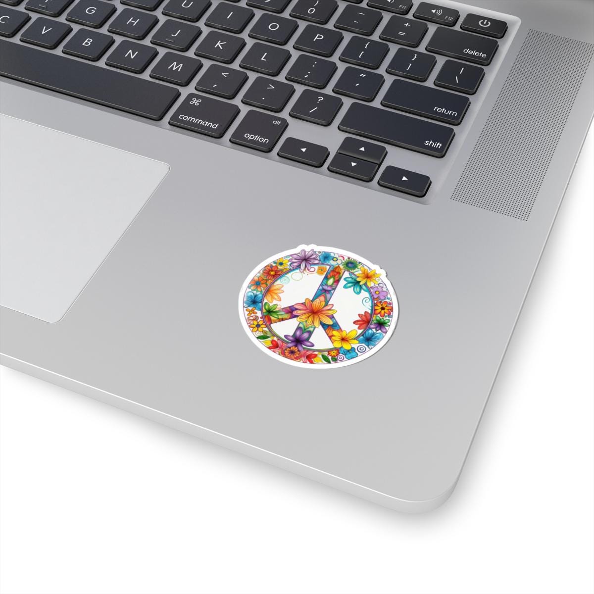 ColorFlow | Groovy Peace Symbol Flower Sticker | Hippie Floral Wreath Decal | Rainbow Boho Art