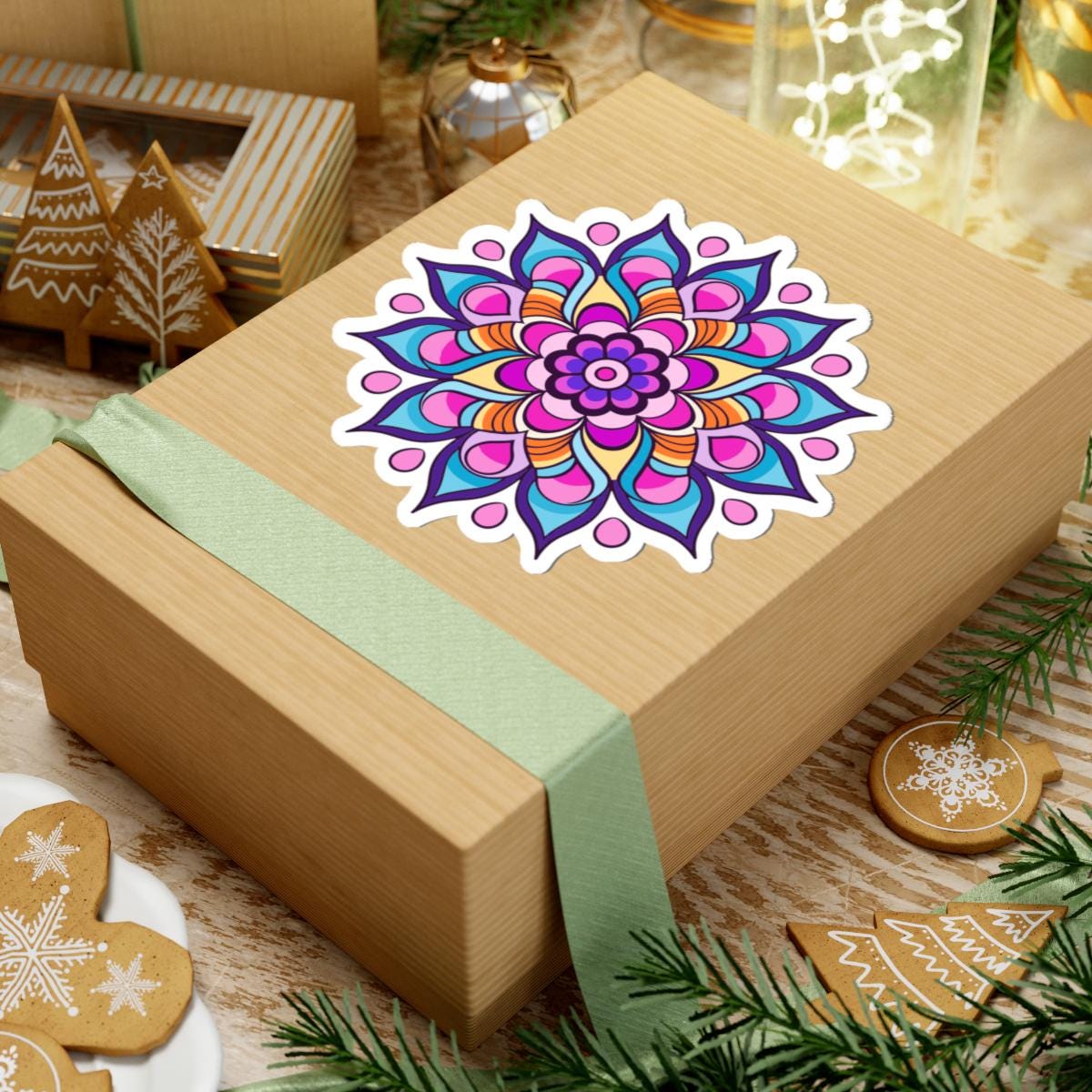 ColorFlow | Vibrant Lotus Bloom Mandala Sticker | Boho Rainbow Vinyl Decal | Sacred Flower Art