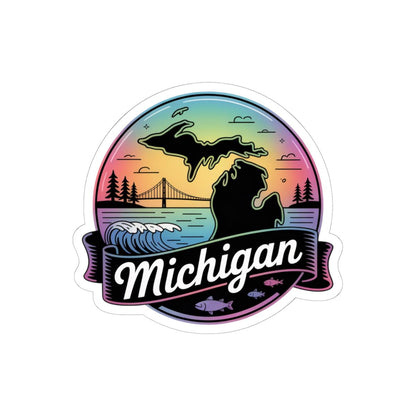 ColorFlow | Michigan Great Lakes Sunset Vinyl Sticker | Mackinac Bridge Scenic Travel Art Decal