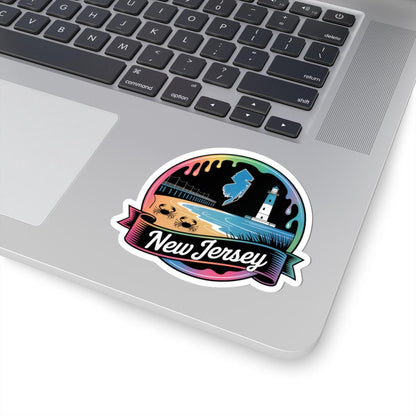 ColorFlow | New Jersey Lighthouse Beach Vinyl Sticker | Garden State Coastal Travel Art Decal