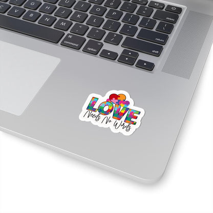 ColorFlow | Love Needs No Words Vinyl Sticker | Puzzle Heart Autism Acceptance Message Design