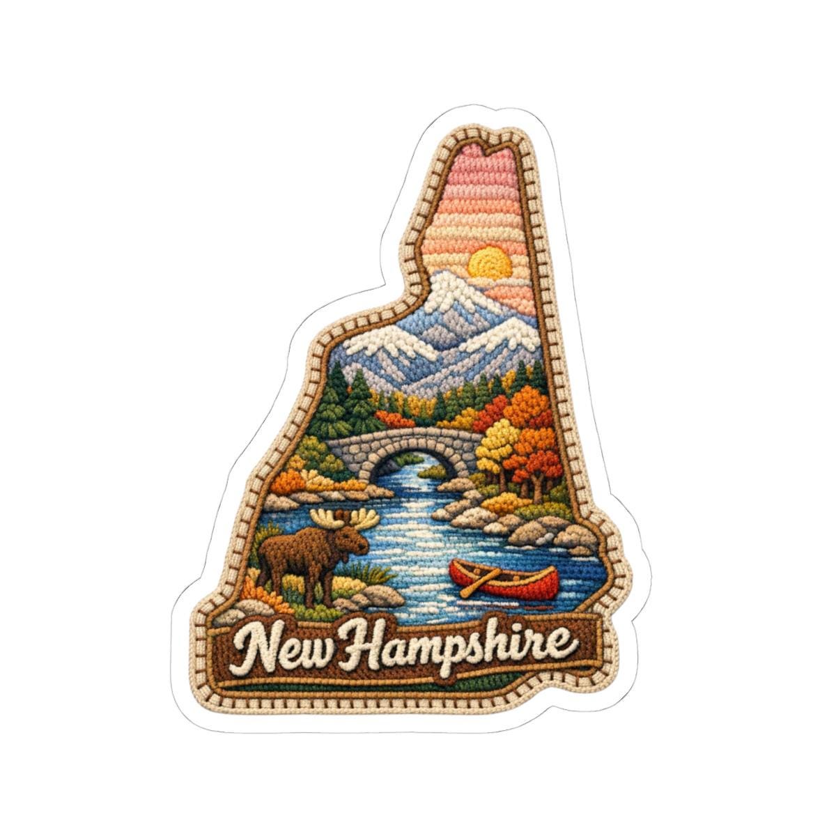 New Hampshire Mountain Passage Vinyl Sticker | Moose, Bridge, Autumn Landscape Art