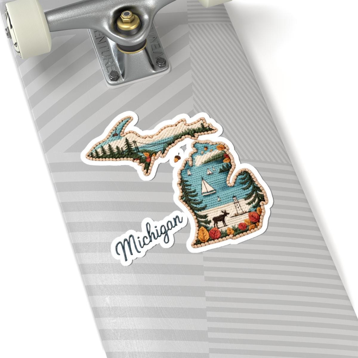 Michigan Lakes Vinyl Sticker | Sailboats, Forest, Wildlife Art (Waterproof)