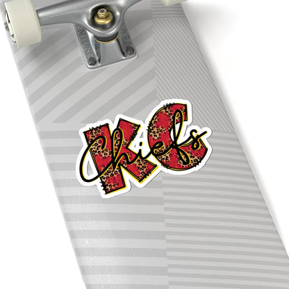 ColorFlow | KC Chiefs Leopard Print Vinyl Sticker for Water Bottles Laptops Cars | Football Fan Art Waterproof Decal