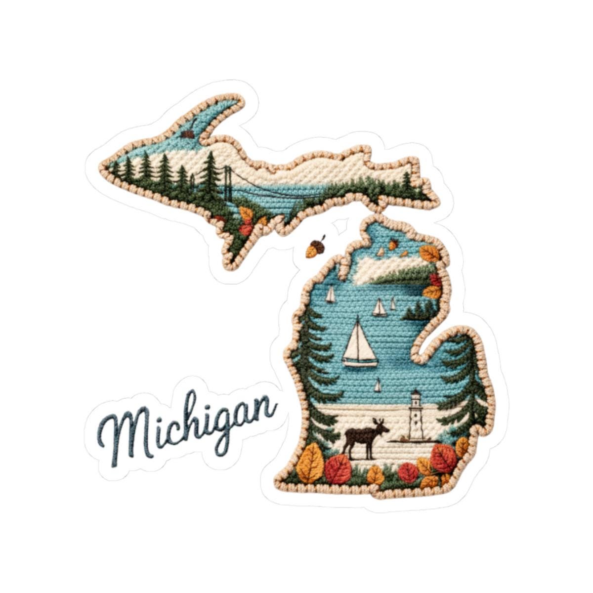 Michigan Lakes Vinyl Sticker | Sailboats, Forest, Wildlife Art (Waterproof)