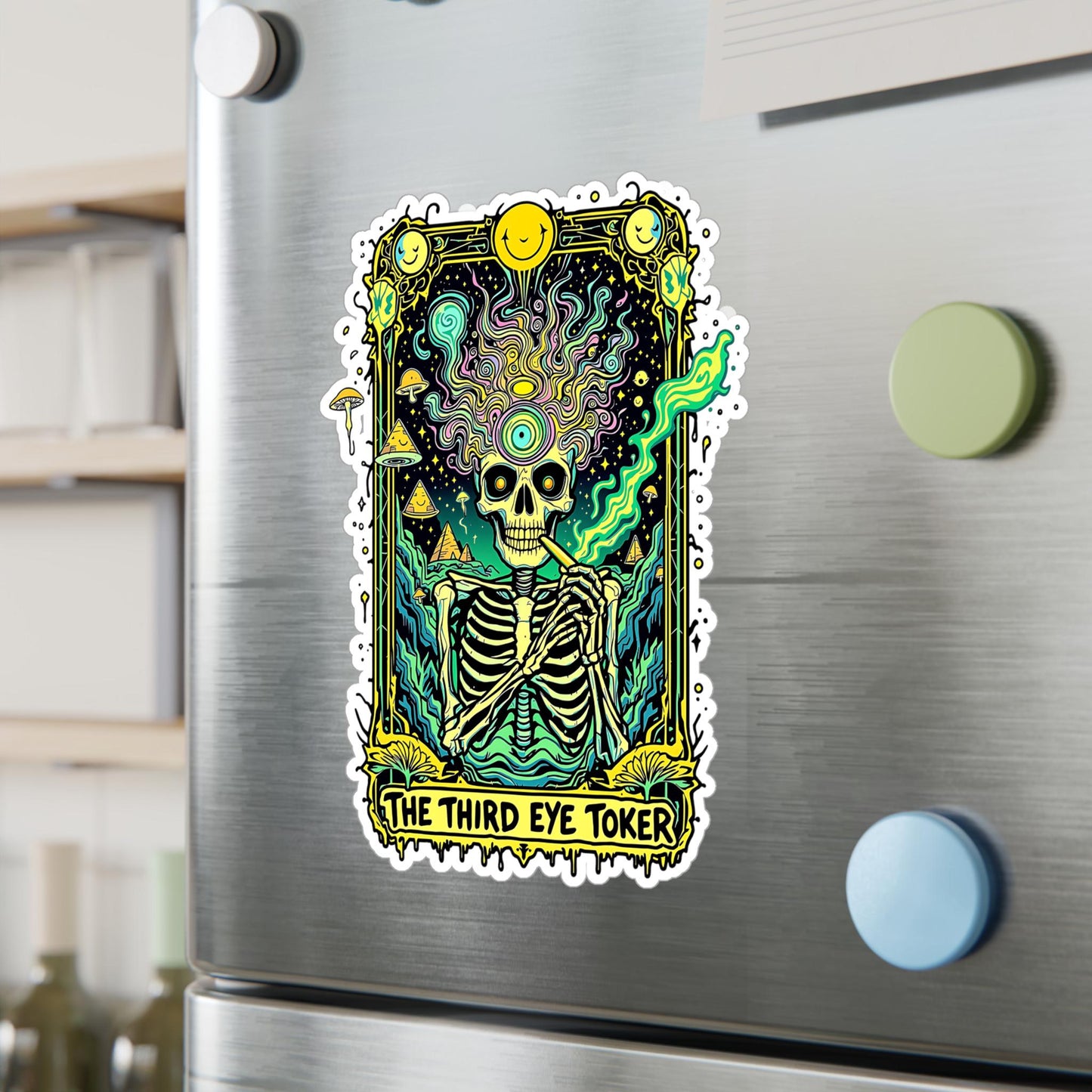 ColorFlow | Third Eye Toker Skeleton Vinyl Sticker | Psychedelic Art Waterproof Decal | Glossy Matte Holographic | 6 Sizes