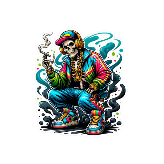 ColorFlow | Hip Hop Stoner Skeleton Vinyl Sticker | Urban Art Waterproof Decal | Glossy Matte Holographic | 6 Sizes