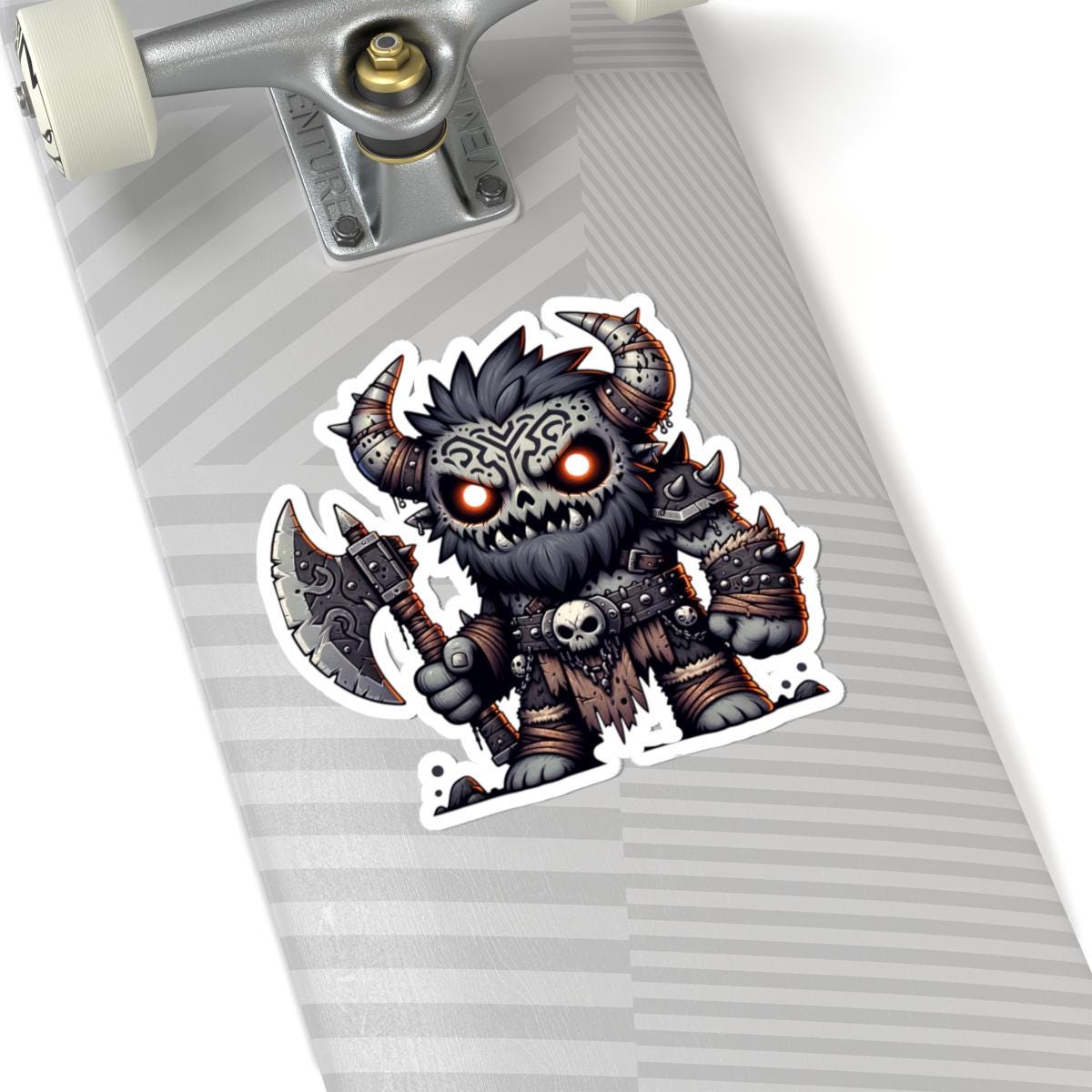 ColorFlow | Tribal Skull Barbarian Monster Vinyl Sticker | Warrior Art Decal | Fantasy Collectible | Unique Gift Idea