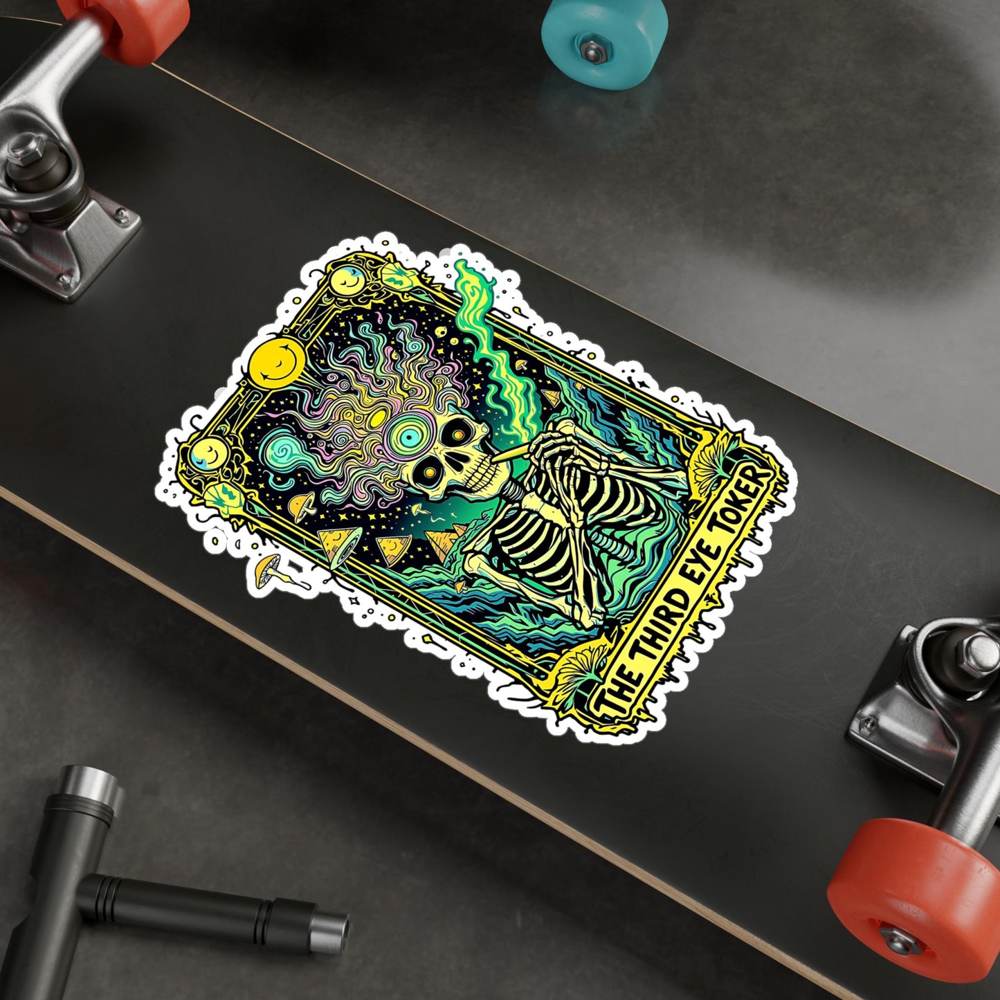 ColorFlow | Third Eye Toker Skeleton Vinyl Sticker | Psychedelic Art Waterproof Decal | Glossy Matte Holographic | 6 Sizes