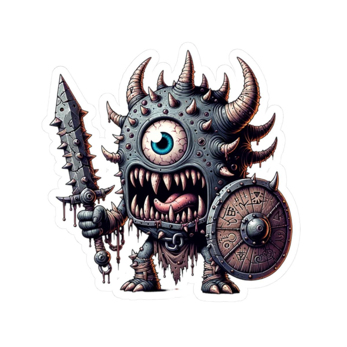 ColorFlow | Spiked Cyclops Warrior Monster Vinyl Sticker | Fantasy Art Decal | Unique Collectible | Mythical Gift Idea