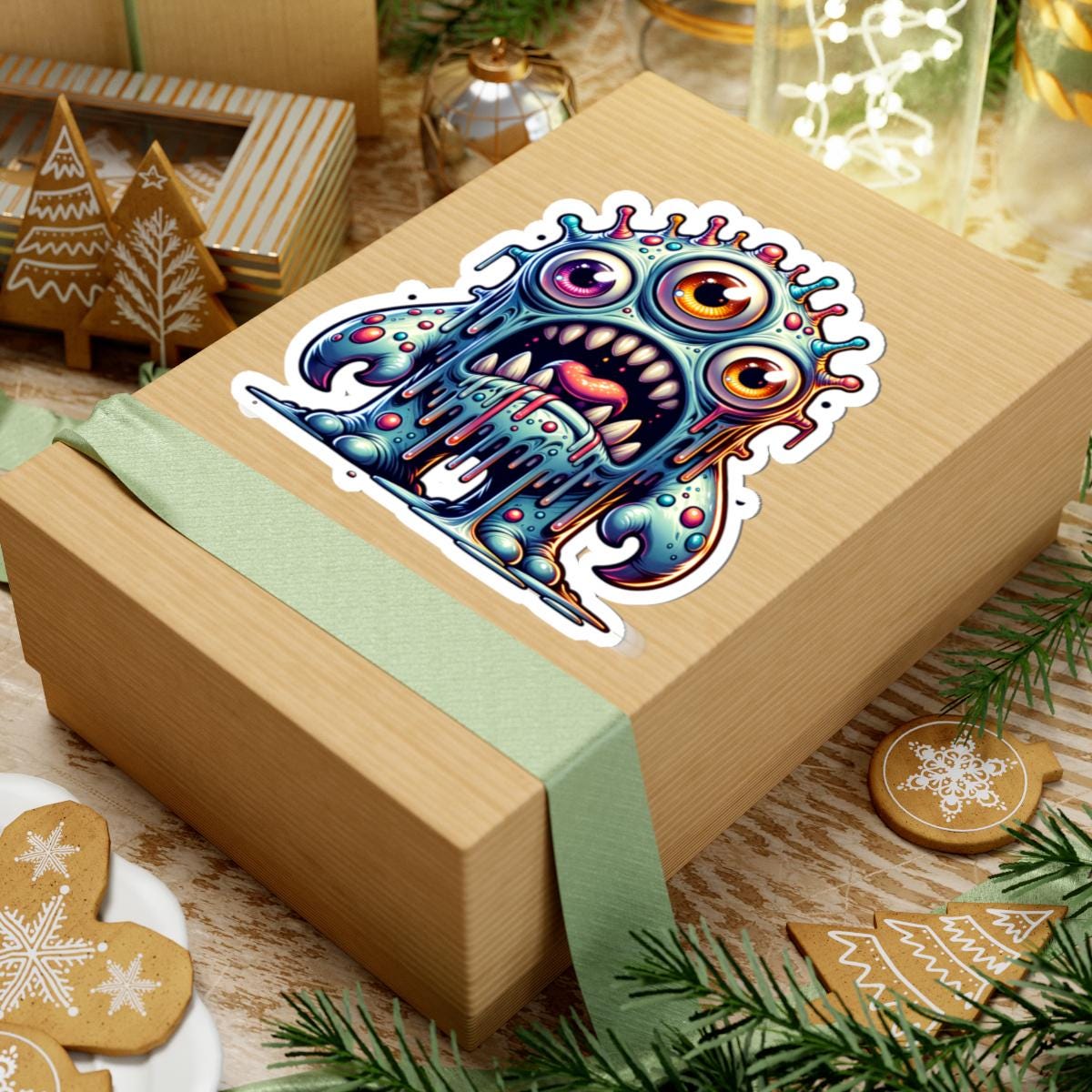ColorFlow Dripping Three Eyed Monster Vinyl Sticker | Waterproof Art Decal