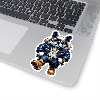 ColorFlow French Bulldog Sticker | Streetwear Dog Art with Sunglasses, Chains, Jacket