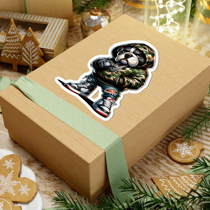 Bulldog Hoodie Sticker | Camo Urban Dog Art, Waterproof Vinyl (Glossy Finish)