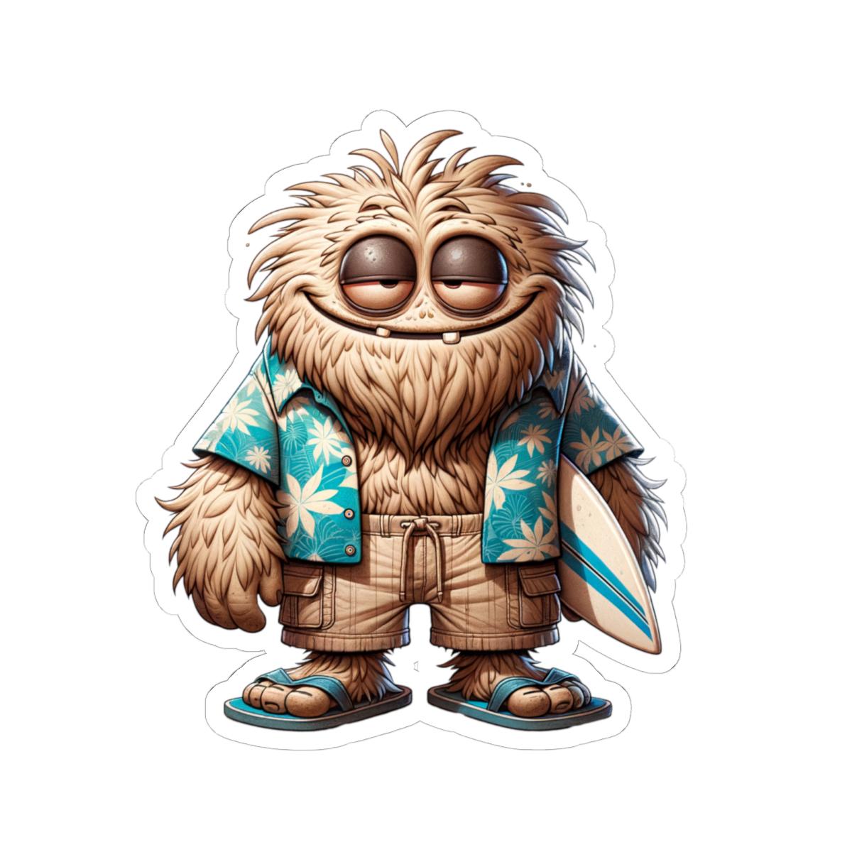 Surfer Monster Sticker | Hawaiian Beach Vibes Character Art (Kiss Cut)