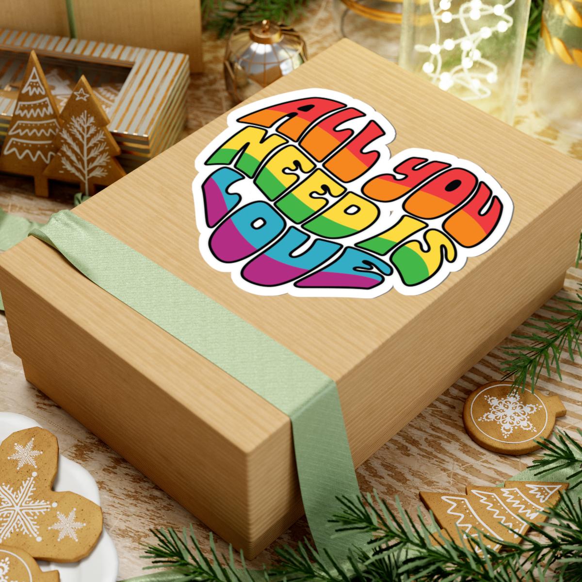 Retro Rainbow LGBTQ Vinyl Sticker | All You Need Is Love Pride Decor (Glossy)