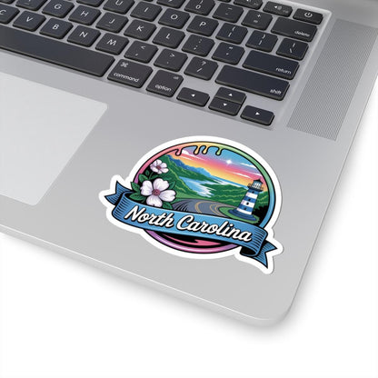ColorFlow | North Carolina Lighthouse Coastal Road Vinyl Sticker | Blue Ridge Scenic Travel Art Decal
