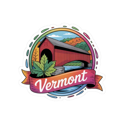 ColorFlow | Vermont Covered Bridge Autumn Foliage Vinyl Sticker | New England Scenic Travel Art Decal