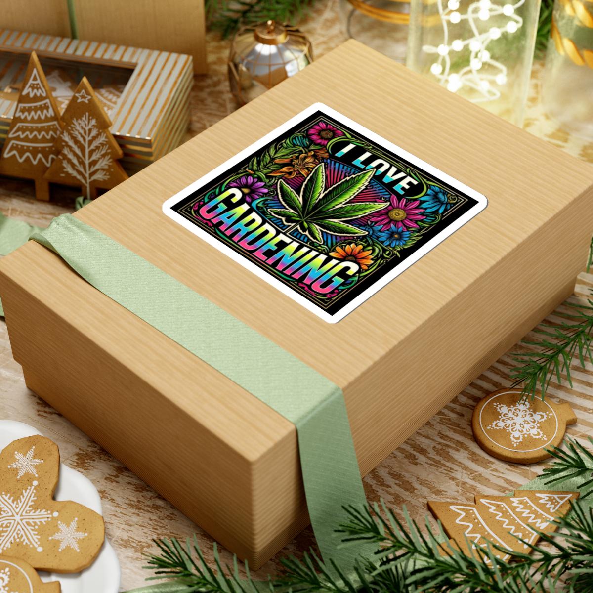ColorFlow | I Love Gardening Cannabis Floral Vinyl Sticker for Water Bottles Laptops Cars | Funny Weed Art Waterproof Decal