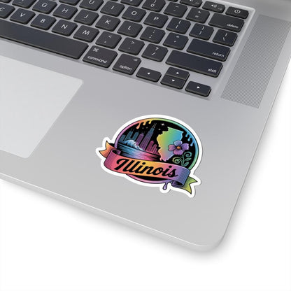ColorFlow | Illinois Chicago Skyline Retro Art Vinyl Sticker | Prairie State Travel Inspired Decal