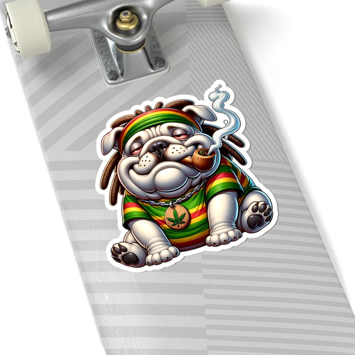 ColorFlow | Rasta Bulldog Weed Dog Glossy Vinyl Sticker | Kiss Cut or Die Cut | Waterproof Cannabis Reggae Decal for Cars Laptops