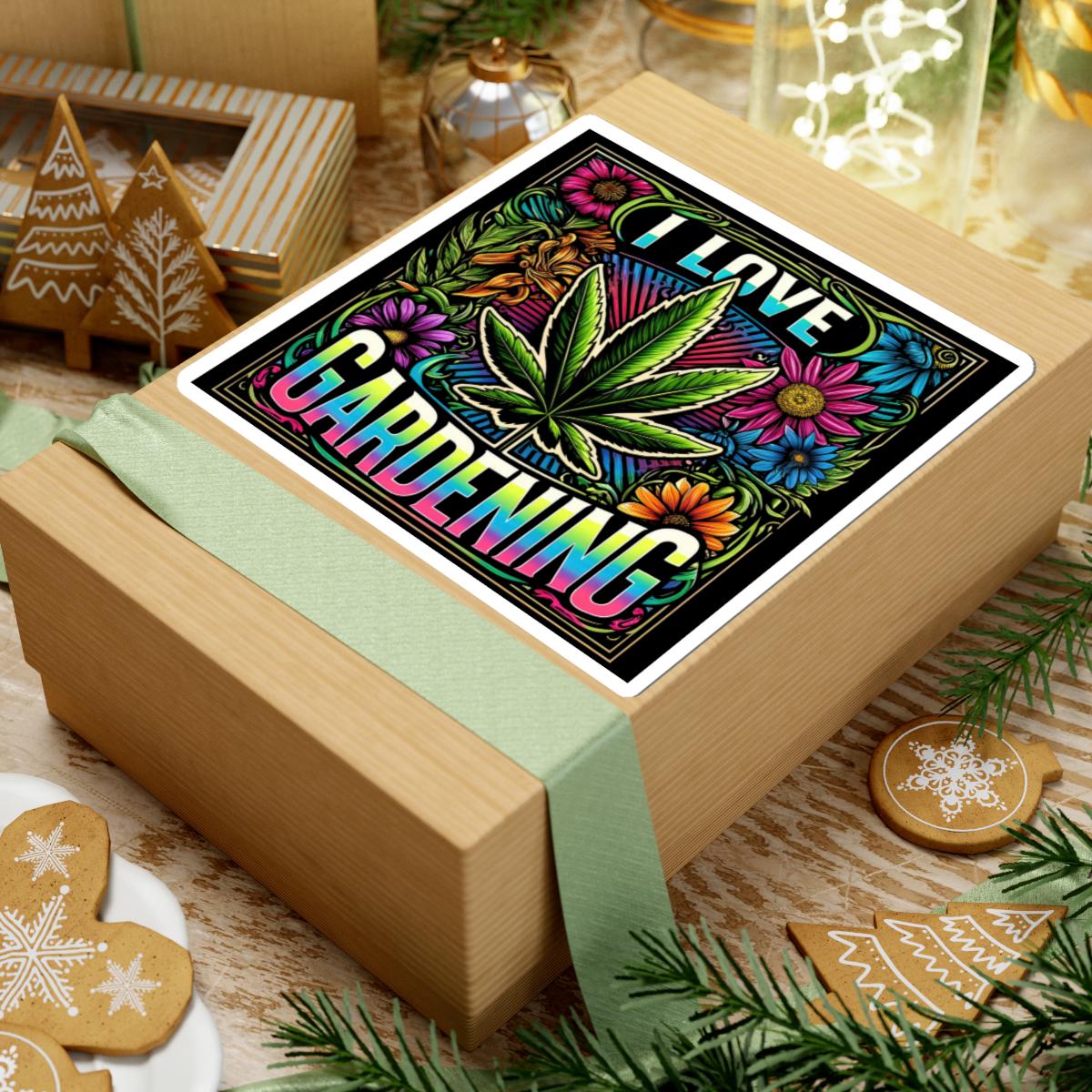 ColorFlow | I Love Gardening Cannabis Floral Vinyl Sticker for Water Bottles Laptops Cars | Funny Weed Art Waterproof Decal